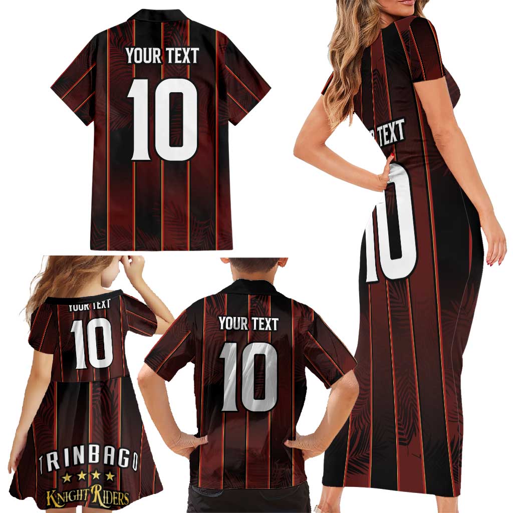 Custom Trinbago Cricket Knight Riders Family Matching Short Sleeve Bodycon Dress and Hawaiian Shirt Palm Leaves with Vertical Stripes Sporty Style - Wonder Print Shop