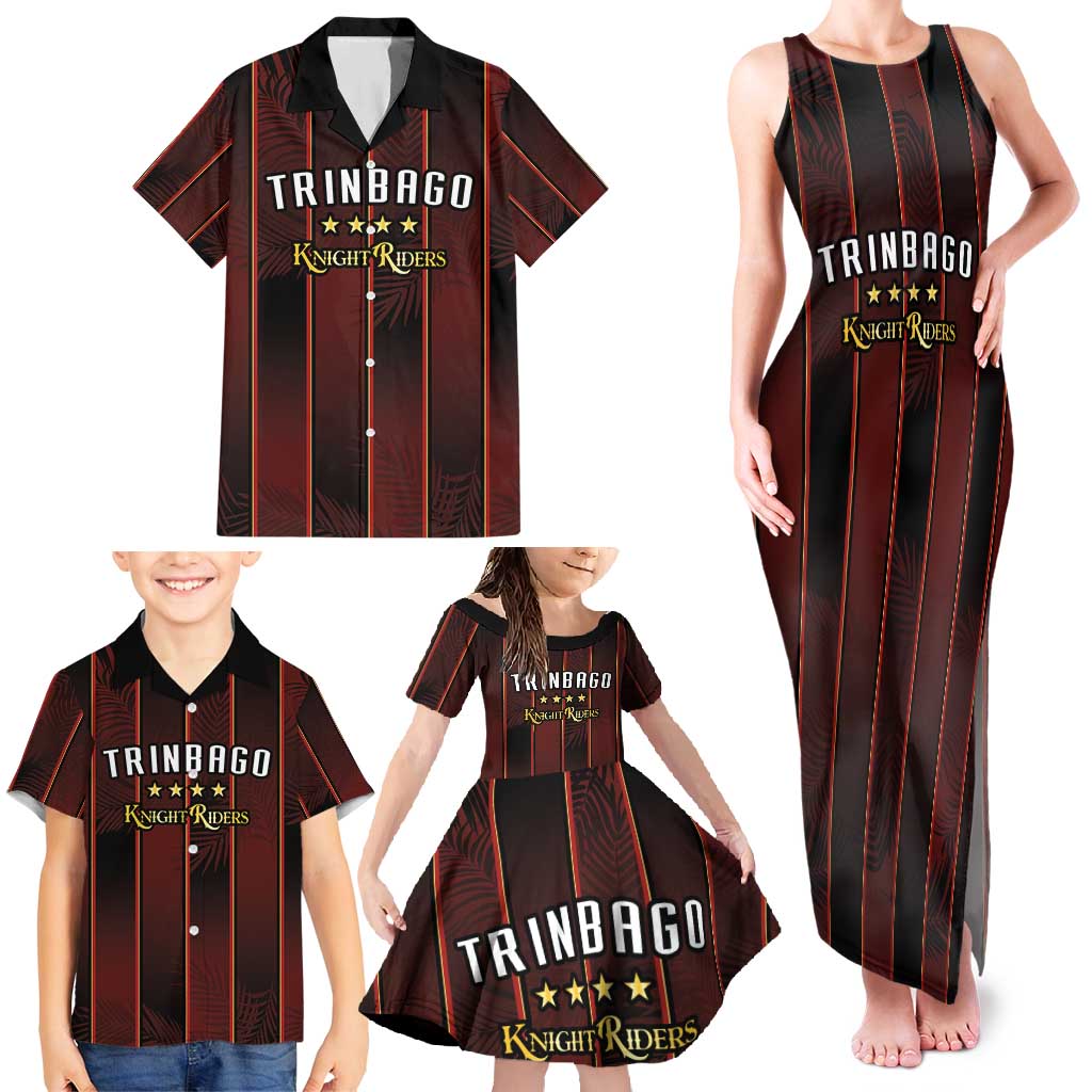 Custom Trinbago Cricket Knight Riders Family Matching Tank Maxi Dress and Hawaiian Shirt Palm Leaves with Vertical Stripes Sporty Style - Wonder Print Shop