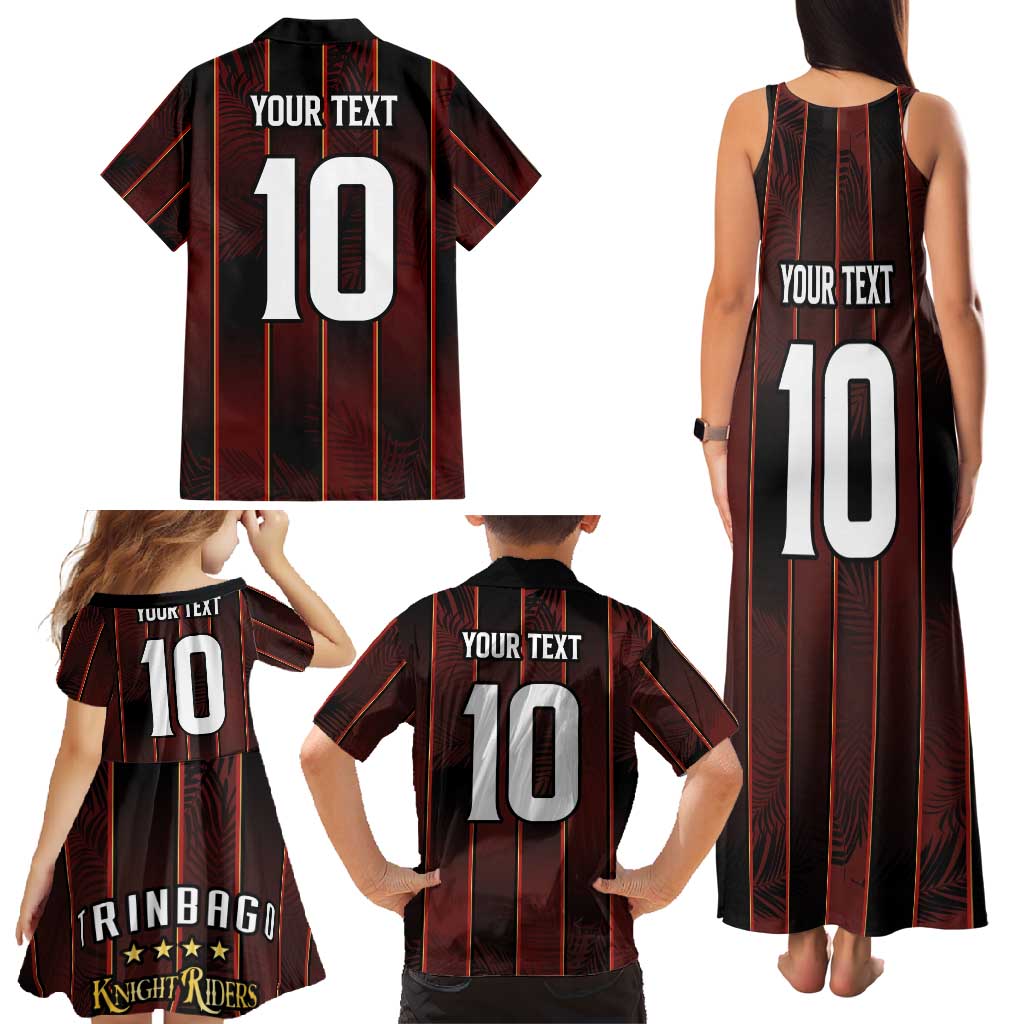 Custom Trinbago Cricket Knight Riders Family Matching Tank Maxi Dress and Hawaiian Shirt Palm Leaves with Vertical Stripes Sporty Style - Wonder Print Shop