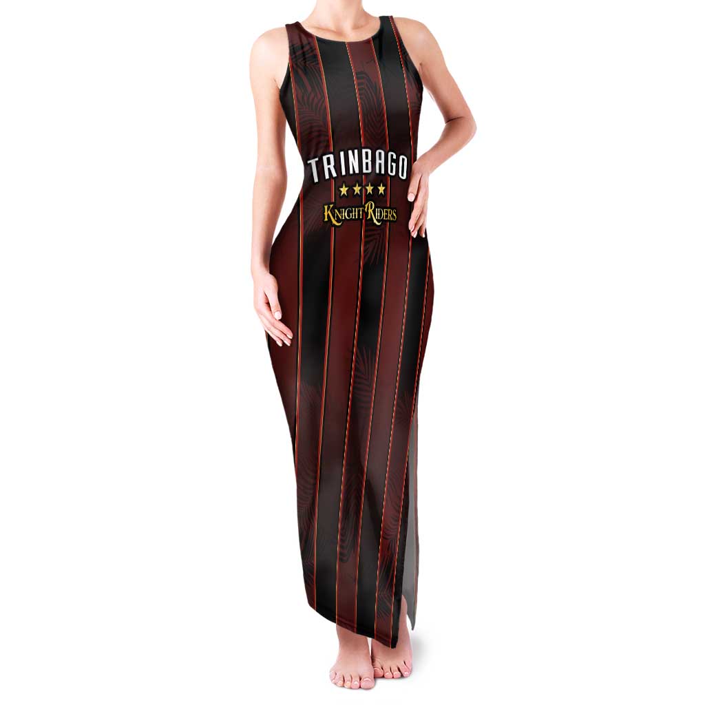 Custom Trinbago Cricket Knight Riders Family Matching Tank Maxi Dress and Hawaiian Shirt Palm Leaves with Vertical Stripes Sporty Style - Wonder Print Shop