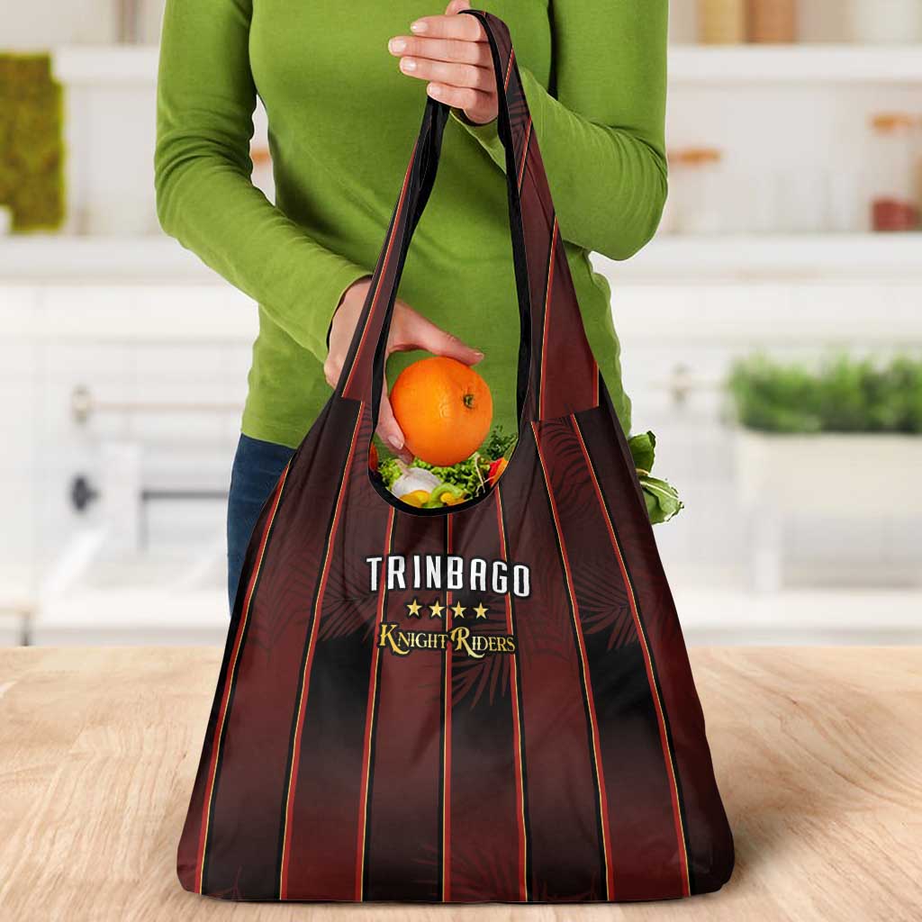 Trinbago Cricket Knight Riders Grocery Bag Palm Leaves with Vertical Stripes Sporty Style - Wonder Print Shop