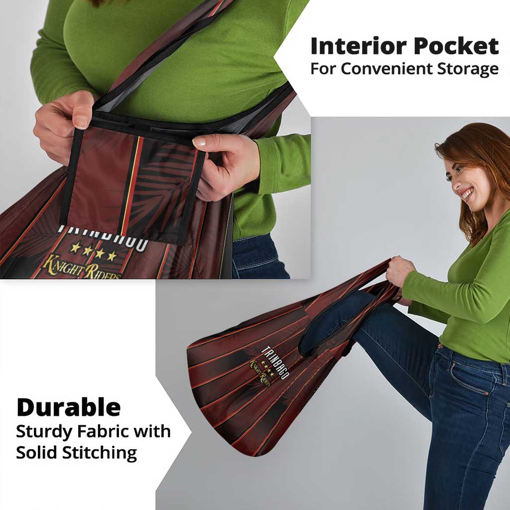 Trinbago Cricket Knight Riders Grocery Bag Palm Leaves with Vertical Stripes Sporty Style - Wonder Print Shop