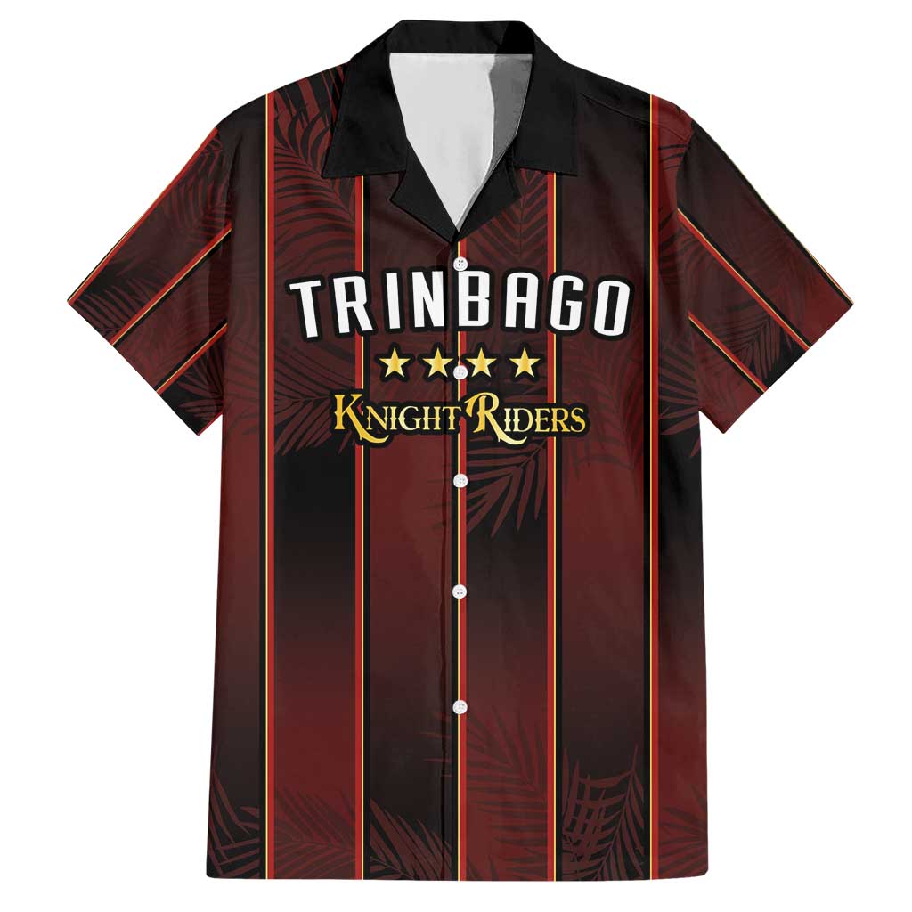 Custom Trinbago Cricket Knight Riders Hawaiian Shirt Palm Leaves with Vertical Stripes Sporty Style - Wonder Print Shop