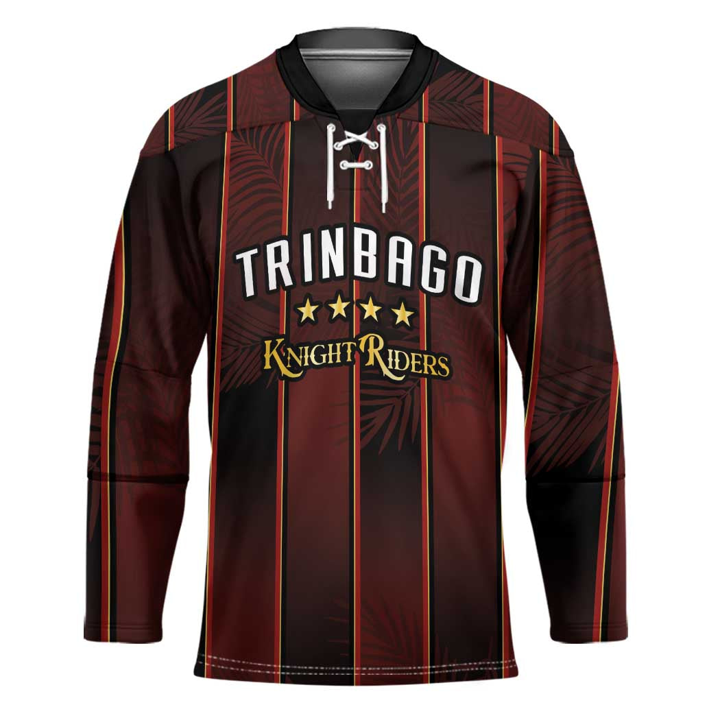 Custom Trinbago Cricket Knight Riders Hockey Jersey Palm Leaves with Vertical Stripes Sporty Style - Wonder Print Shop