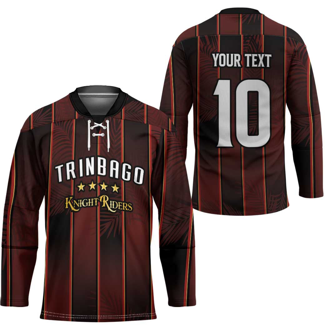 Custom Trinbago Cricket Knight Riders Hockey Jersey Palm Leaves with Vertical Stripes Sporty Style - Wonder Print Shop