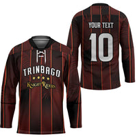 Custom Trinbago Cricket Knight Riders Hockey Jersey Palm Leaves with Vertical Stripes Sporty Style - Wonder Print Shop