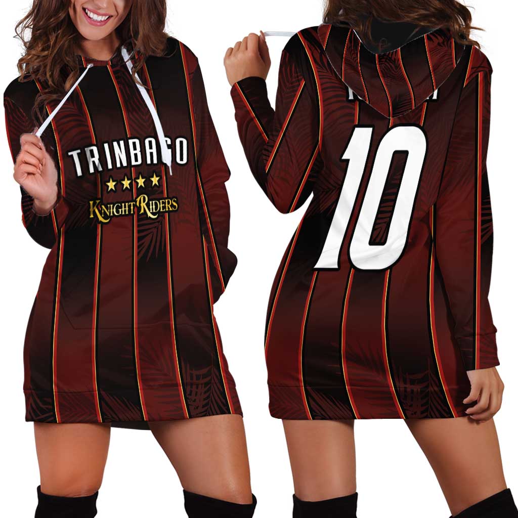 Custom Trinbago Cricket Knight Riders Hoodie Dress Palm Leaves with Vertical Stripes Sporty Style - Wonder Print Shop