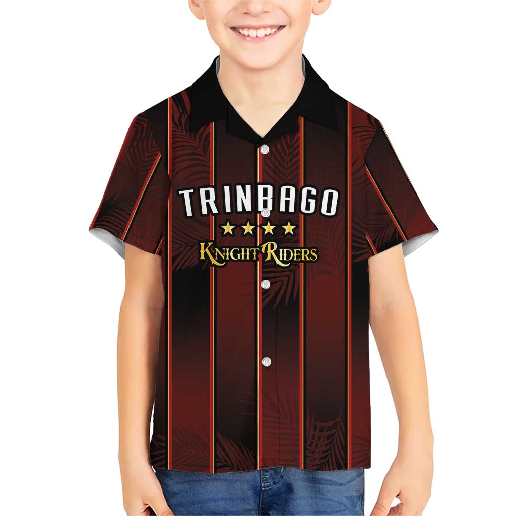 Custom Trinbago Cricket Knight Riders Kid Hawaiian Shirt Palm Leaves with Vertical Stripes Sporty Style - Wonder Print Shop