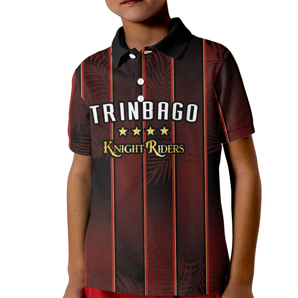Custom Trinbago Cricket Knight Riders Kid Polo Shirt Palm Leaves with Vertical Stripes Sporty Style - Wonder Print Shop
