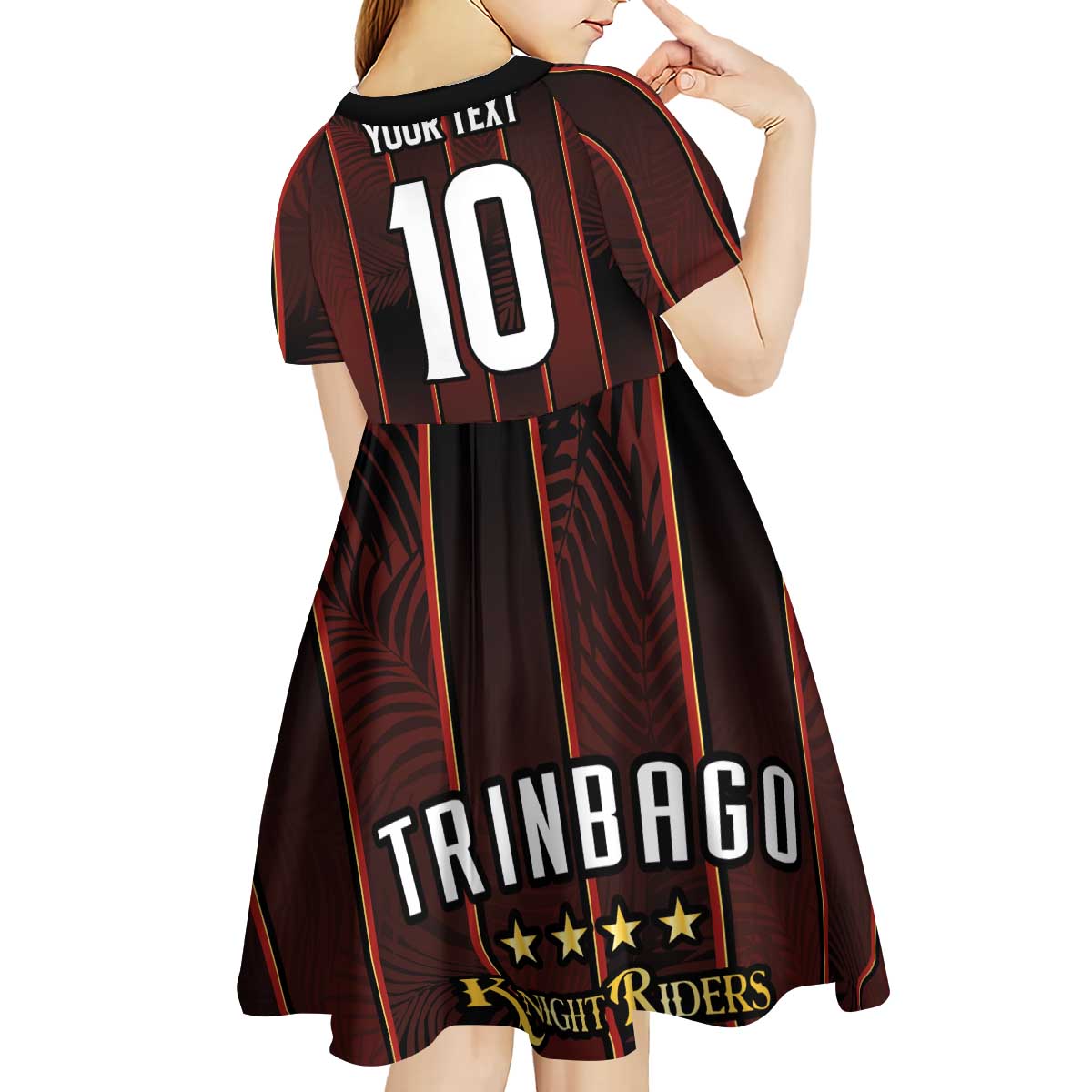 Custom Trinbago Cricket Knight Riders Kid Short Sleeve Dress Palm Leaves with Vertical Stripes Sporty Style - Wonder Print Shop