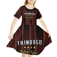 Custom Trinbago Cricket Knight Riders Kid Short Sleeve Dress Palm Leaves with Vertical Stripes Sporty Style - Wonder Print Shop