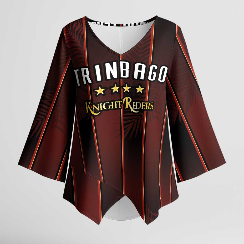 Custom Trinbago Cricket Knight Riders Kimono Sleeve Blouse Palm Leaves with Vertical Stripes Sporty Style - Wonder Print Shop
