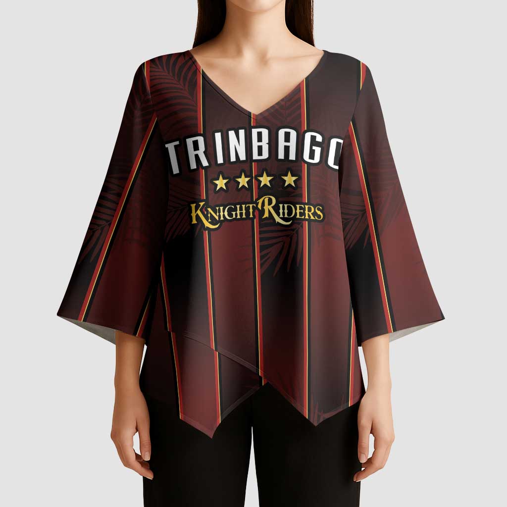Custom Trinbago Cricket Knight Riders Kimono Sleeve Blouse Palm Leaves with Vertical Stripes Sporty Style - Wonder Print Shop