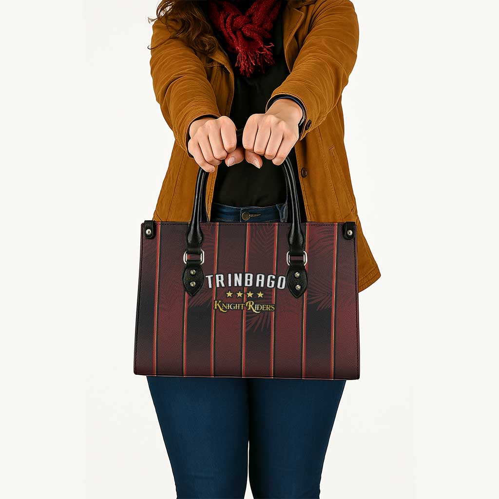 Trinbago Cricket Knight Riders Leather Bag Palm Leaves with Vertical Stripes Sporty Style - Wonder Print Shop