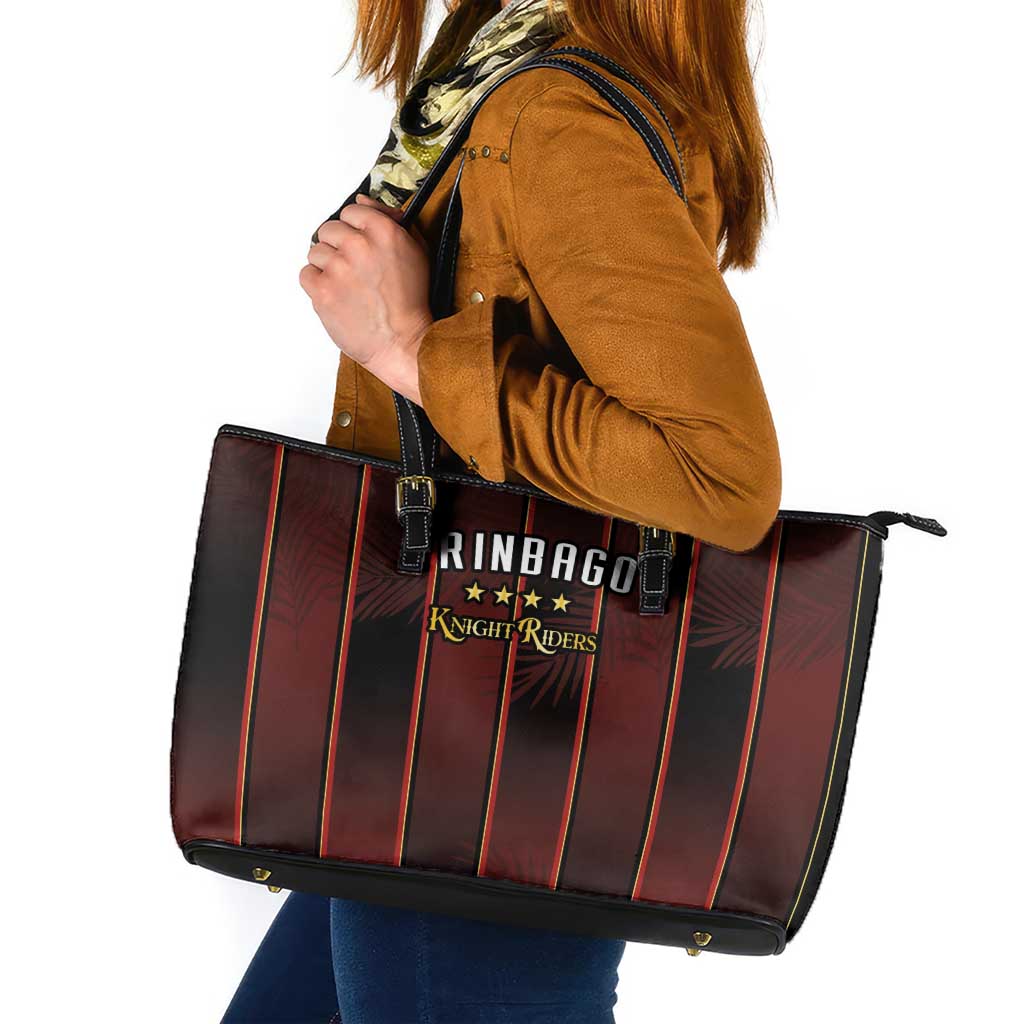 Trinbago Cricket Knight Riders Leather Tote Bag Palm Leaves with Vertical Stripes Sporty Style - Wonder Print Shop