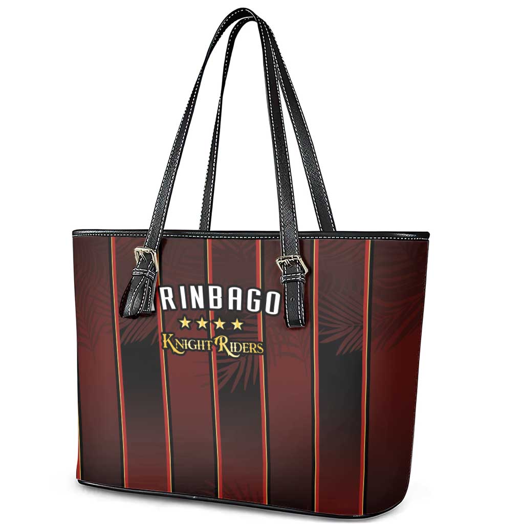 Trinbago Cricket Knight Riders Leather Tote Bag Palm Leaves with Vertical Stripes Sporty Style - Wonder Print Shop