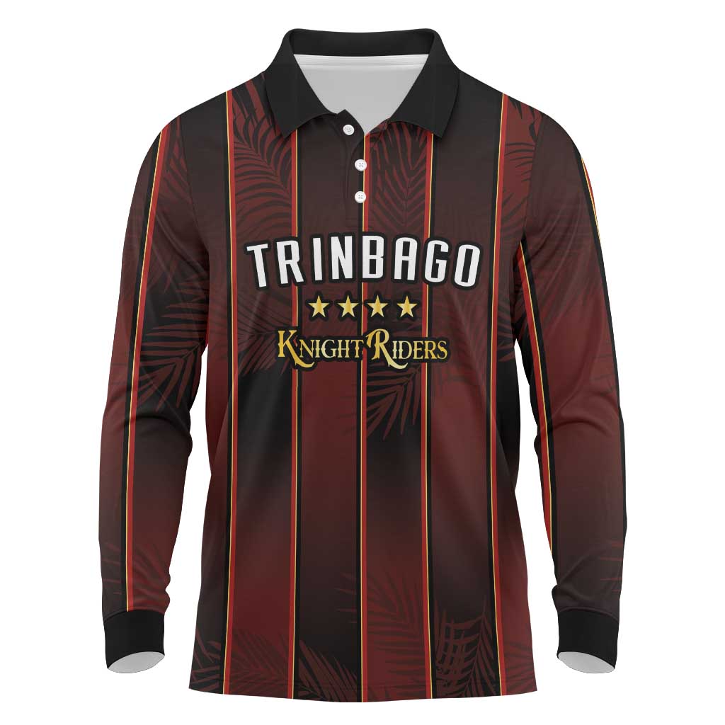 Custom Trinbago Cricket Knight Riders Long Sleeve Polo Shirt Palm Leaves with Vertical Stripes Sporty Style - Wonder Print Shop