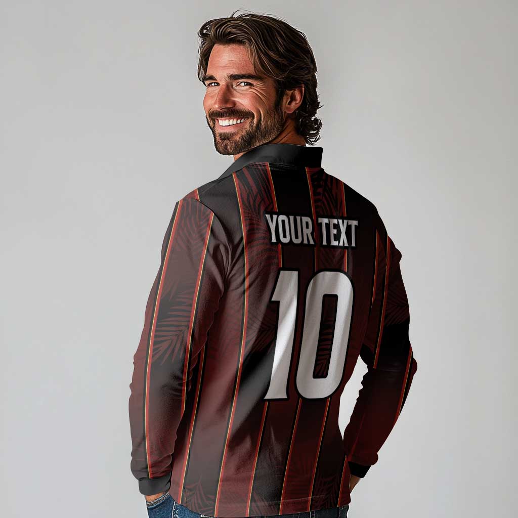 Custom Trinbago Cricket Knight Riders Long Sleeve Polo Shirt Palm Leaves with Vertical Stripes Sporty Style - Wonder Print Shop