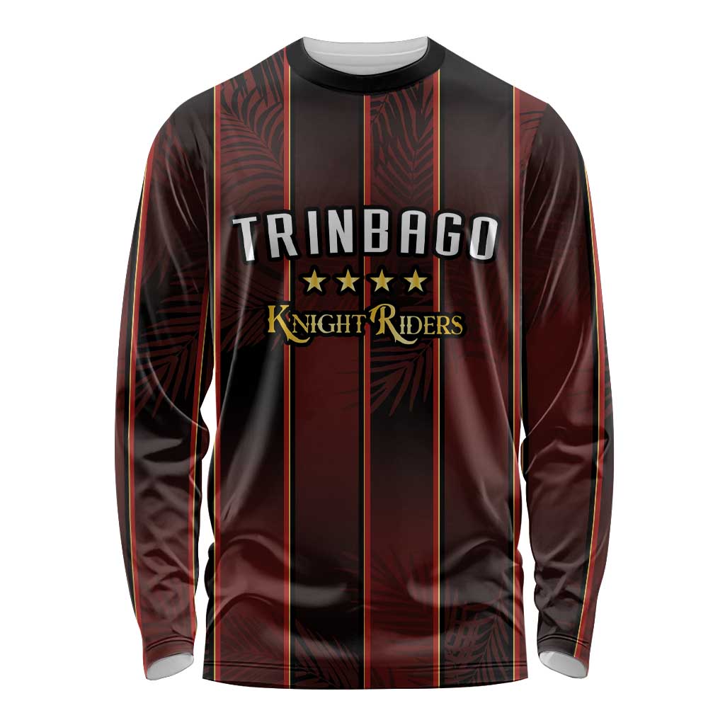 Custom Trinbago Cricket Knight Riders Long Sleeve Shirt Palm Leaves with Vertical Stripes Sporty Style - Wonder Print Shop