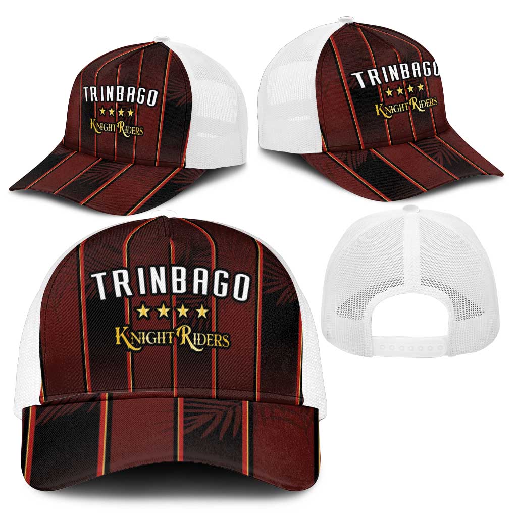 Trinbago Cricket Knight Riders Mesh Trucker Cap Palm Leaves with Vertical Stripes Sporty Style - Wonder Print Shop