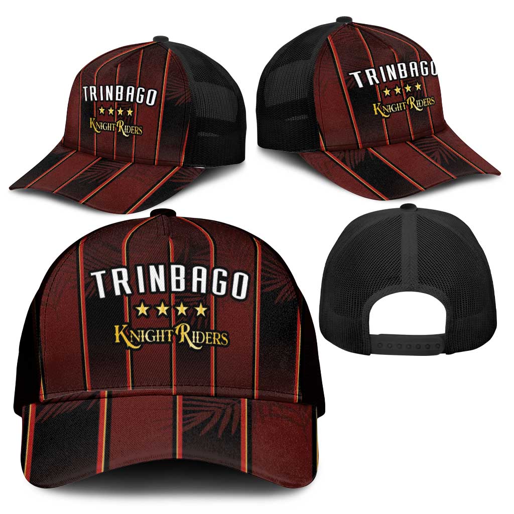 Trinbago Cricket Knight Riders Mesh Trucker Cap Palm Leaves with Vertical Stripes Sporty Style - Wonder Print Shop