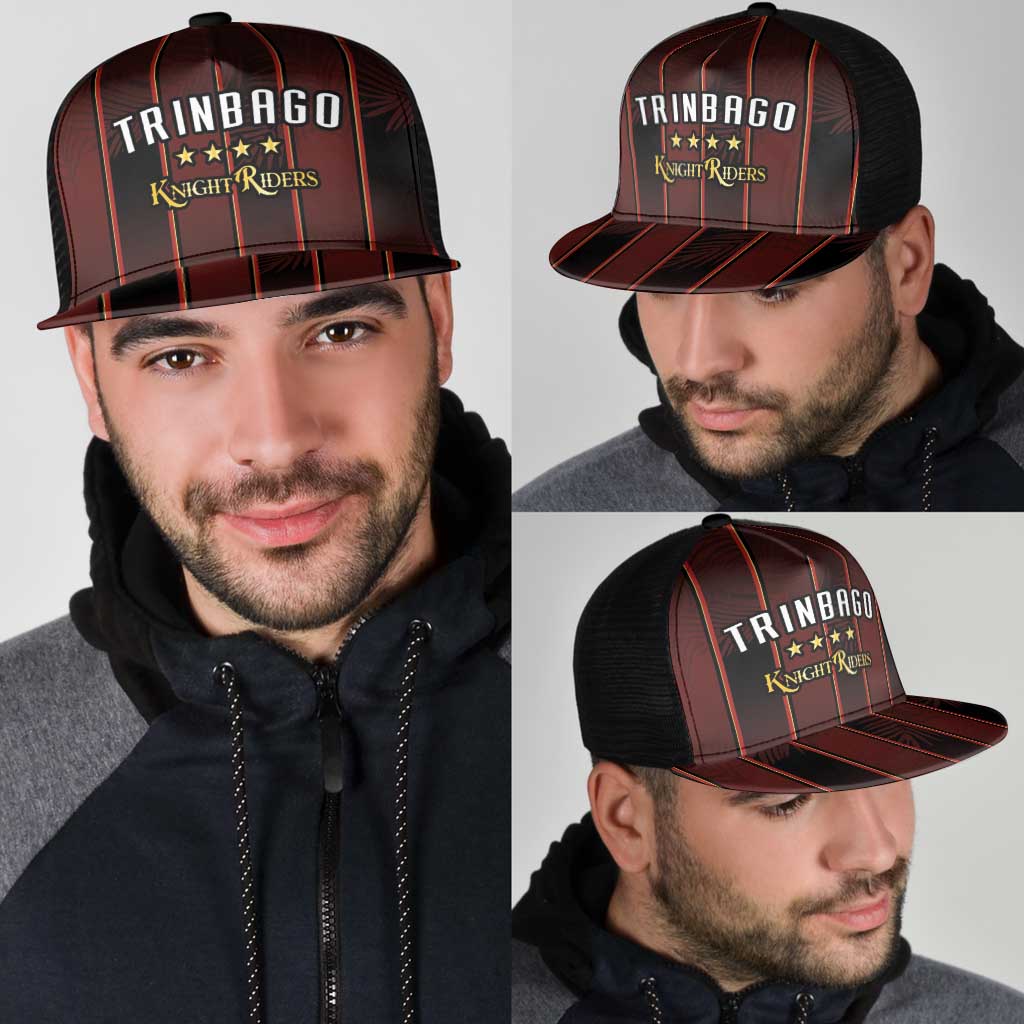 Trinbago Cricket Knight Riders Mesh Trucker Cap Palm Leaves with Vertical Stripes Sporty Style - Wonder Print Shop