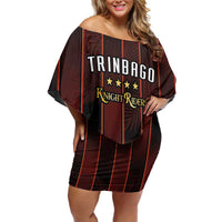Custom Trinbago Cricket Knight Riders Off Shoulder Short Dress Palm Leaves with Vertical Stripes Sporty Style - Wonder Print Shop