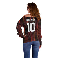 Custom Trinbago Cricket Knight Riders Off Shoulder Sweater Palm Leaves with Vertical Stripes Sporty Style - Wonder Print Shop