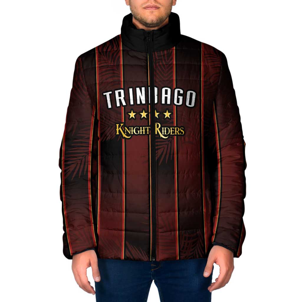 Custom Trinbago Cricket Knight Riders Padded Jacket Palm Leaves with Vertical Stripes Sporty Style - Wonder Print Shop