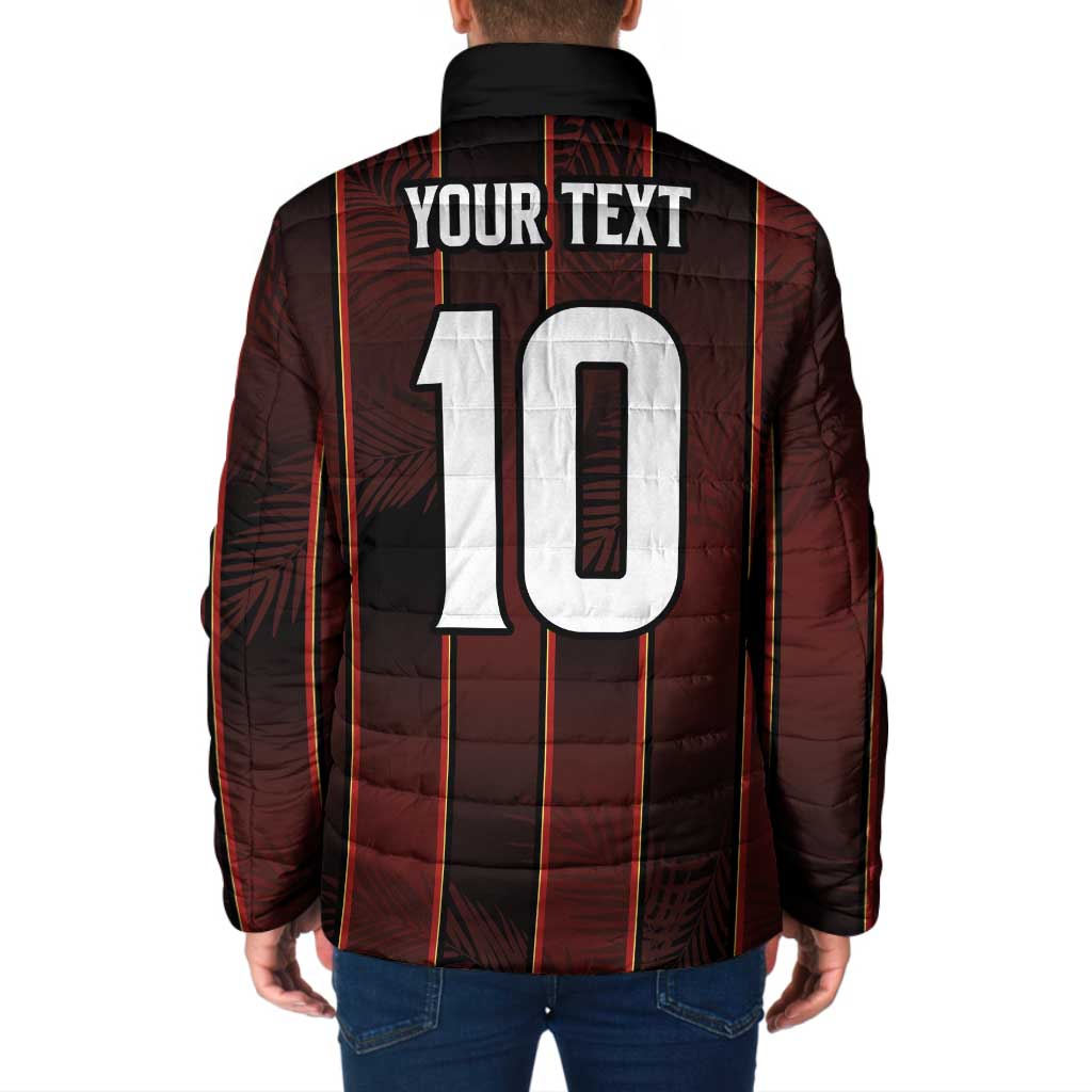 Custom Trinbago Cricket Knight Riders Padded Jacket Palm Leaves with Vertical Stripes Sporty Style - Wonder Print Shop