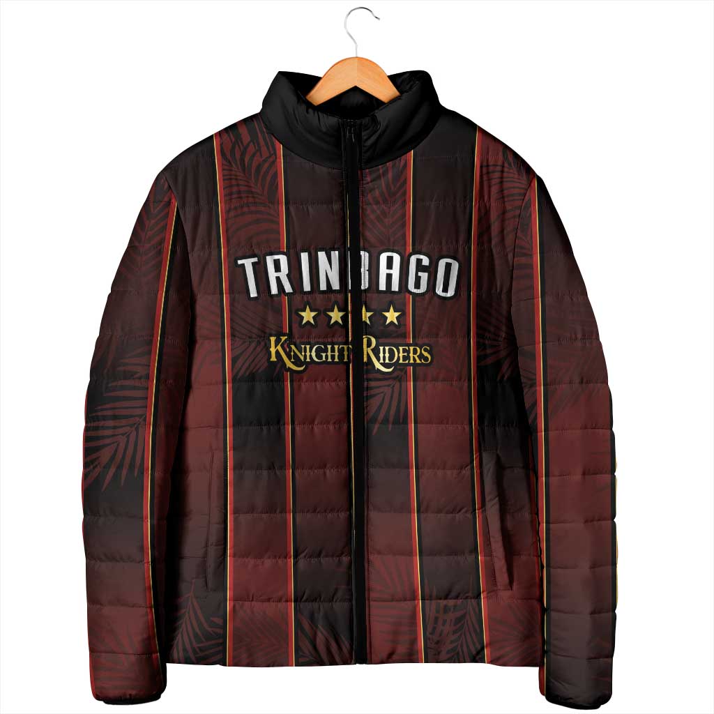 Custom Trinbago Cricket Knight Riders Padded Jacket Palm Leaves with Vertical Stripes Sporty Style - Wonder Print Shop