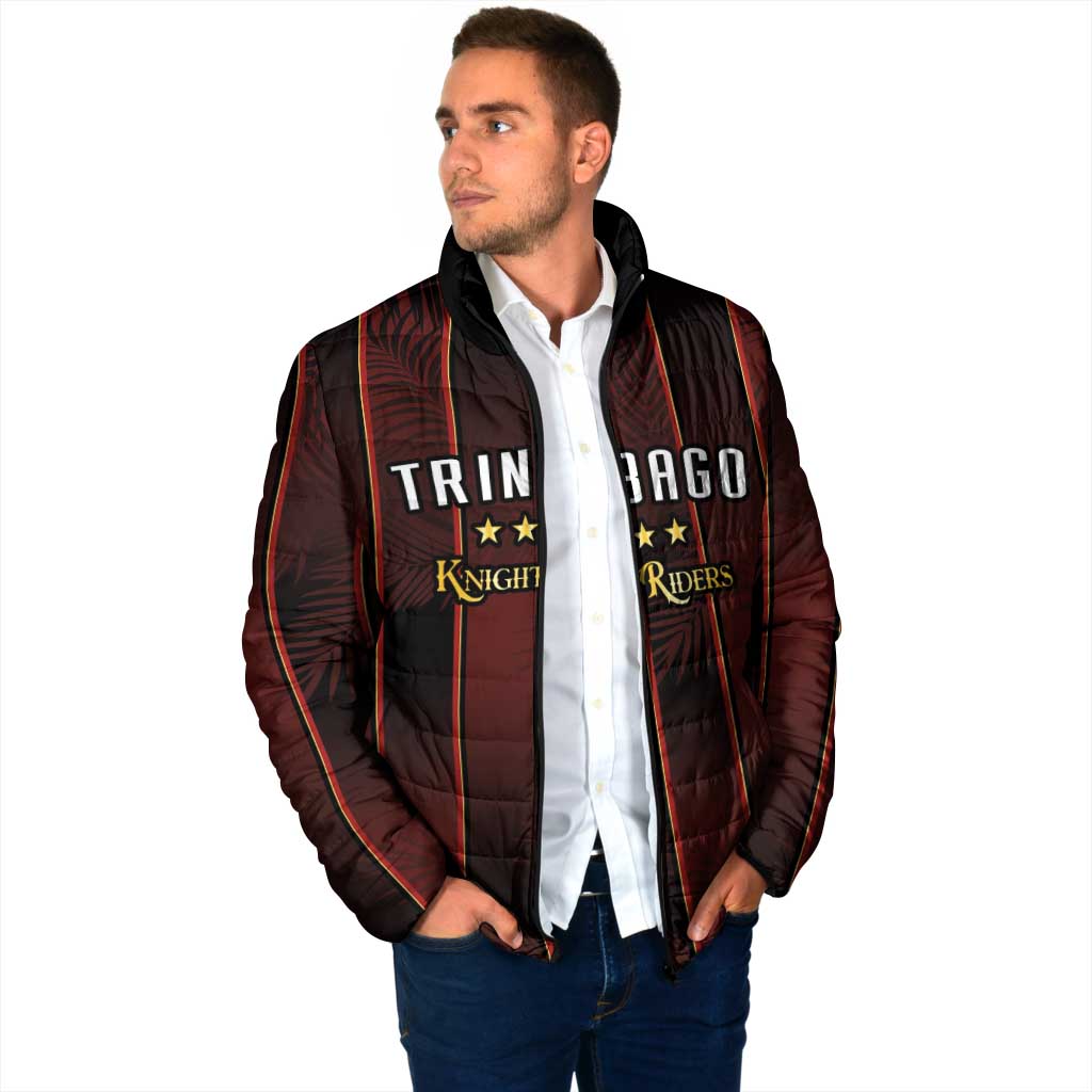 Custom Trinbago Cricket Knight Riders Padded Jacket Palm Leaves with Vertical Stripes Sporty Style - Wonder Print Shop