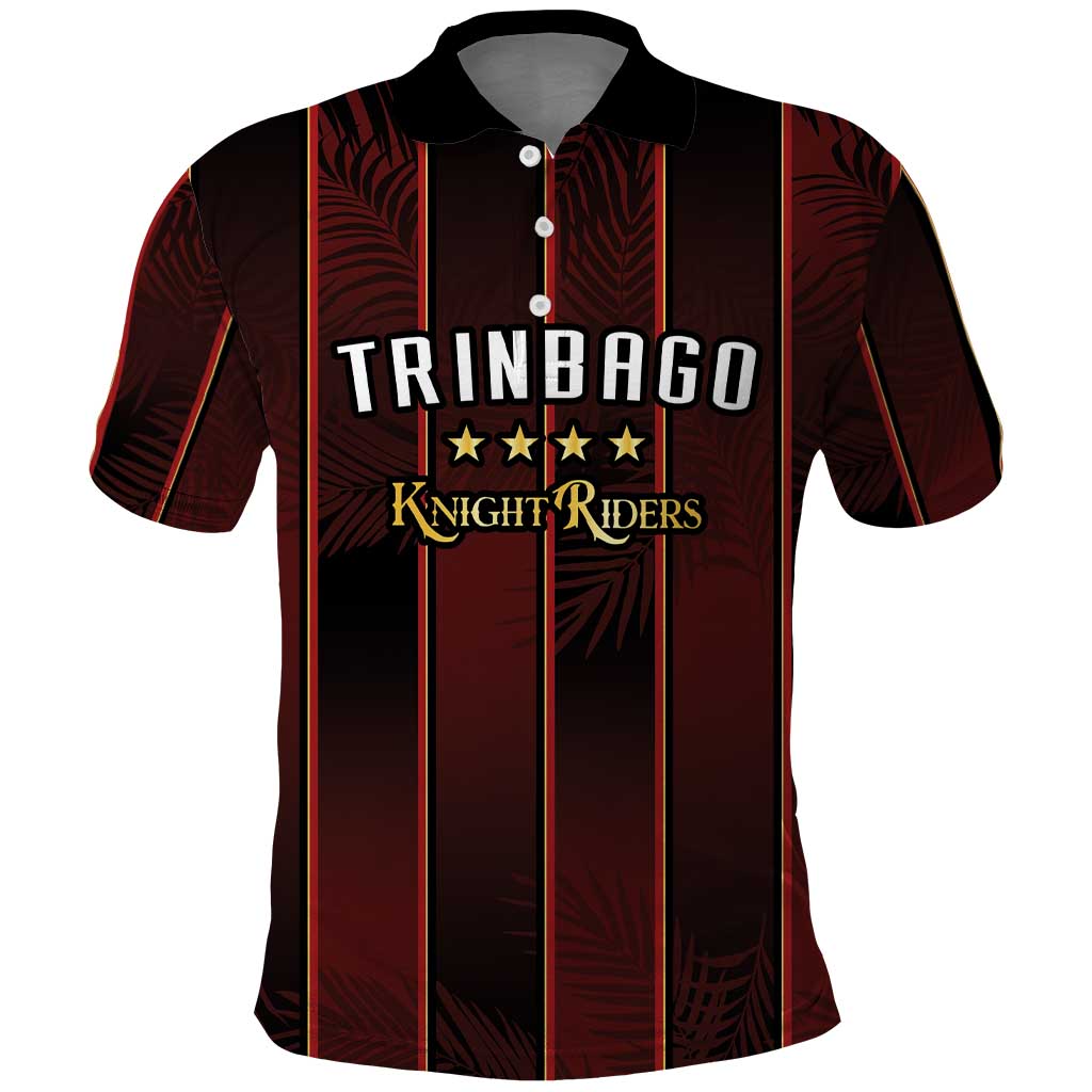 Custom Trinbago Cricket Knight Riders Polo Shirt Palm Leaves with Vertical Stripes Sporty Style - Wonder Print Shop
