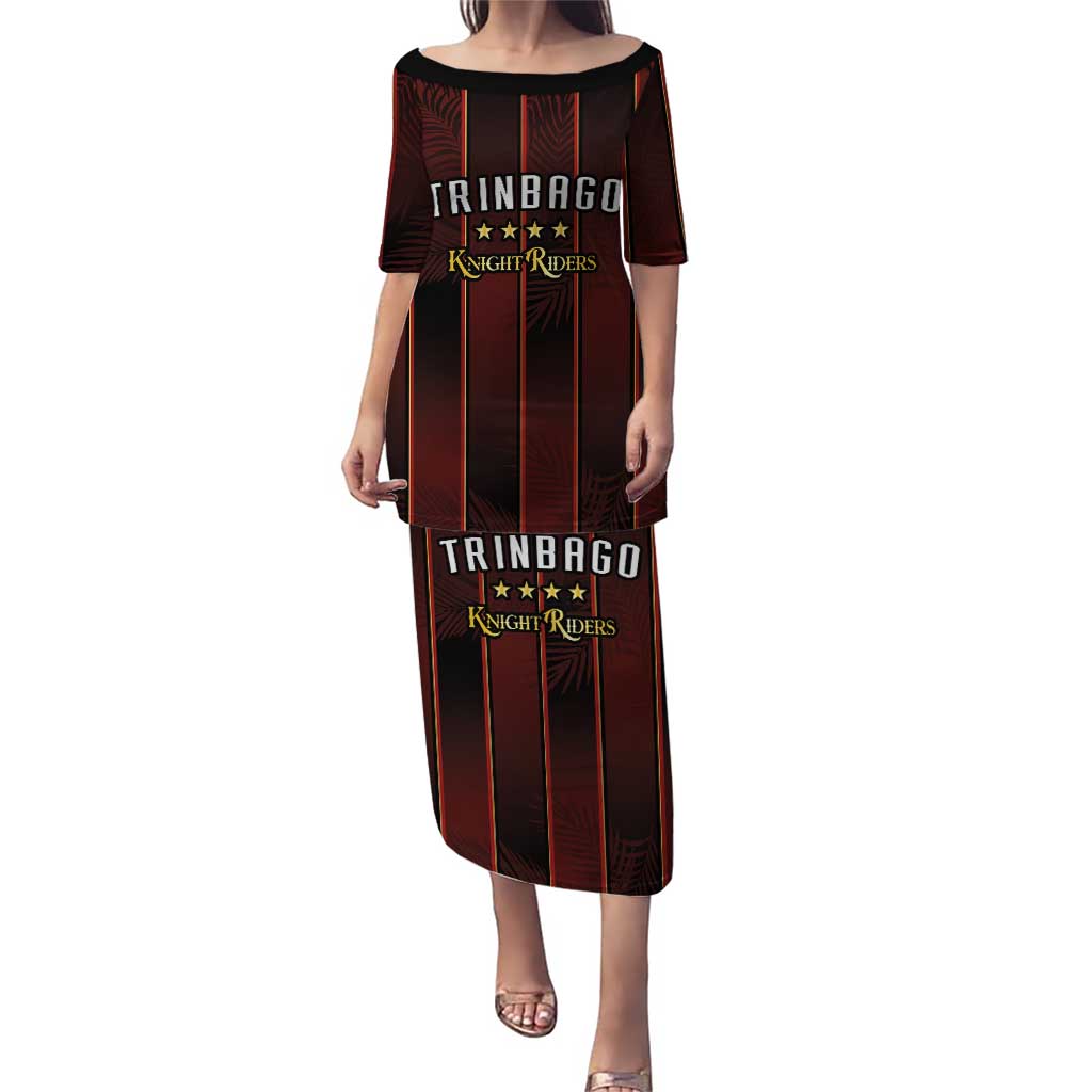 Custom Trinbago Cricket Knight Riders Puletasi Palm Leaves with Vertical Stripes Sporty Style - Wonder Print Shop