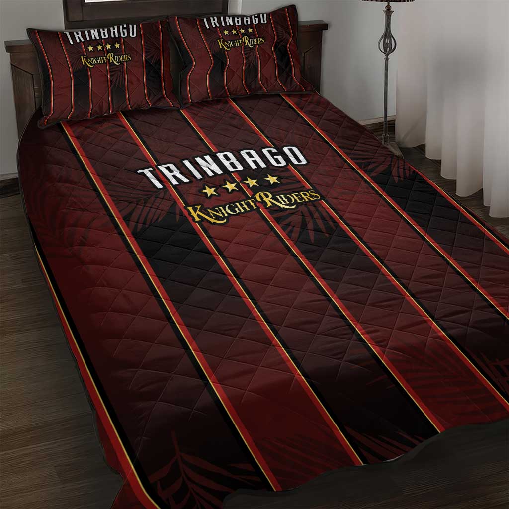 Trinbago Cricket Knight Riders Quilt Bed Set Palm Leaves with Vertical Stripes Sporty Style - Wonder Print Shop