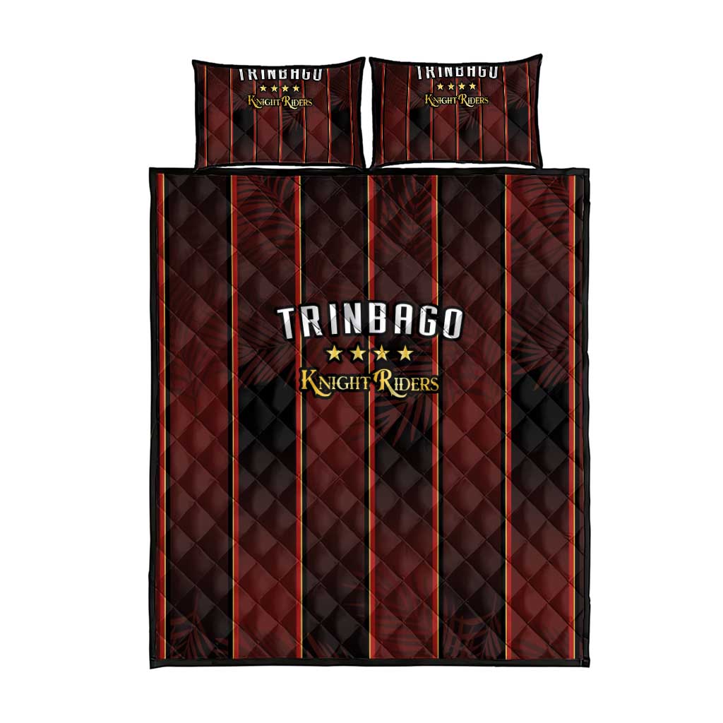 Trinbago Cricket Knight Riders Quilt Bed Set Palm Leaves with Vertical Stripes Sporty Style - Wonder Print Shop