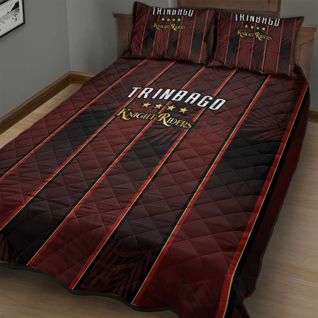 Trinbago Cricket Knight Riders Quilt Bed Set Palm Leaves with Vertical Stripes Sporty Style - Wonder Print Shop