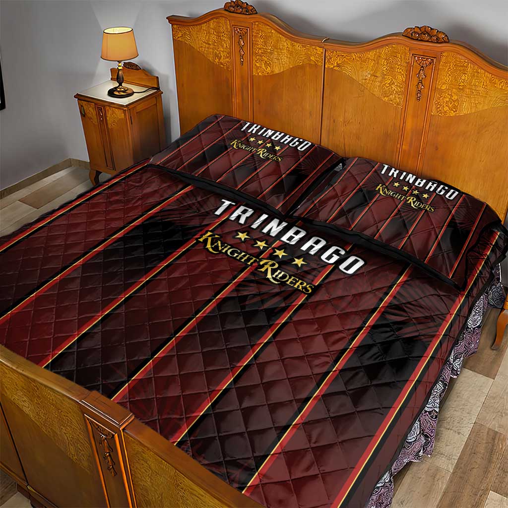 Trinbago Cricket Knight Riders Quilt Bed Set Palm Leaves with Vertical Stripes Sporty Style - Wonder Print Shop