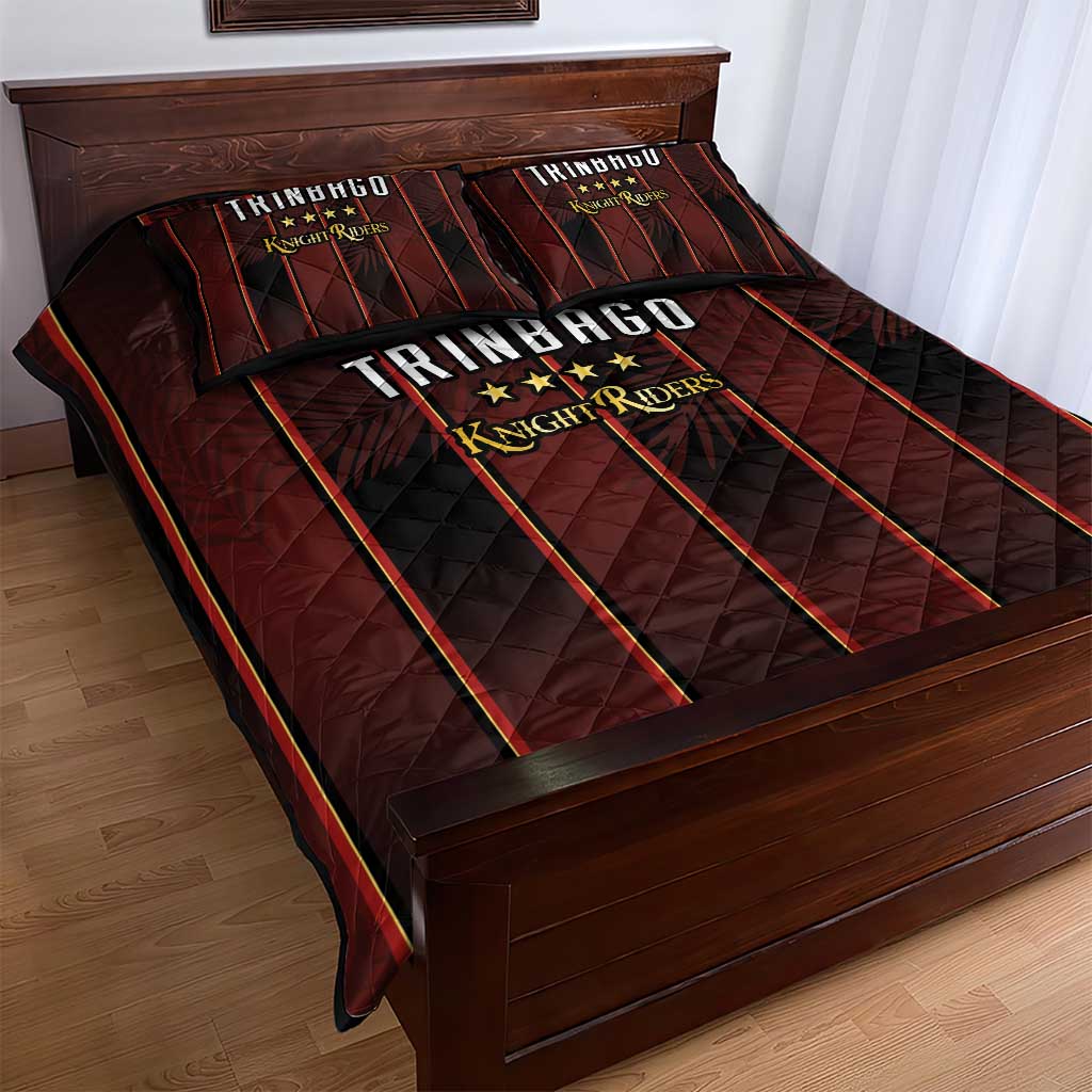Trinbago Cricket Knight Riders Quilt Bed Set Palm Leaves with Vertical Stripes Sporty Style - Wonder Print Shop