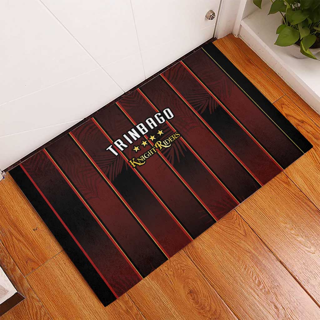 Trinbago Cricket Knight Riders Rubber Doormat Palm Leaves with Vertical Stripes Sporty Style - Wonder Print Shop
