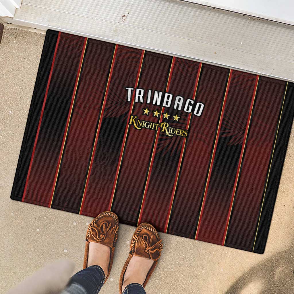 Trinbago Cricket Knight Riders Rubber Doormat Palm Leaves with Vertical Stripes Sporty Style - Wonder Print Shop