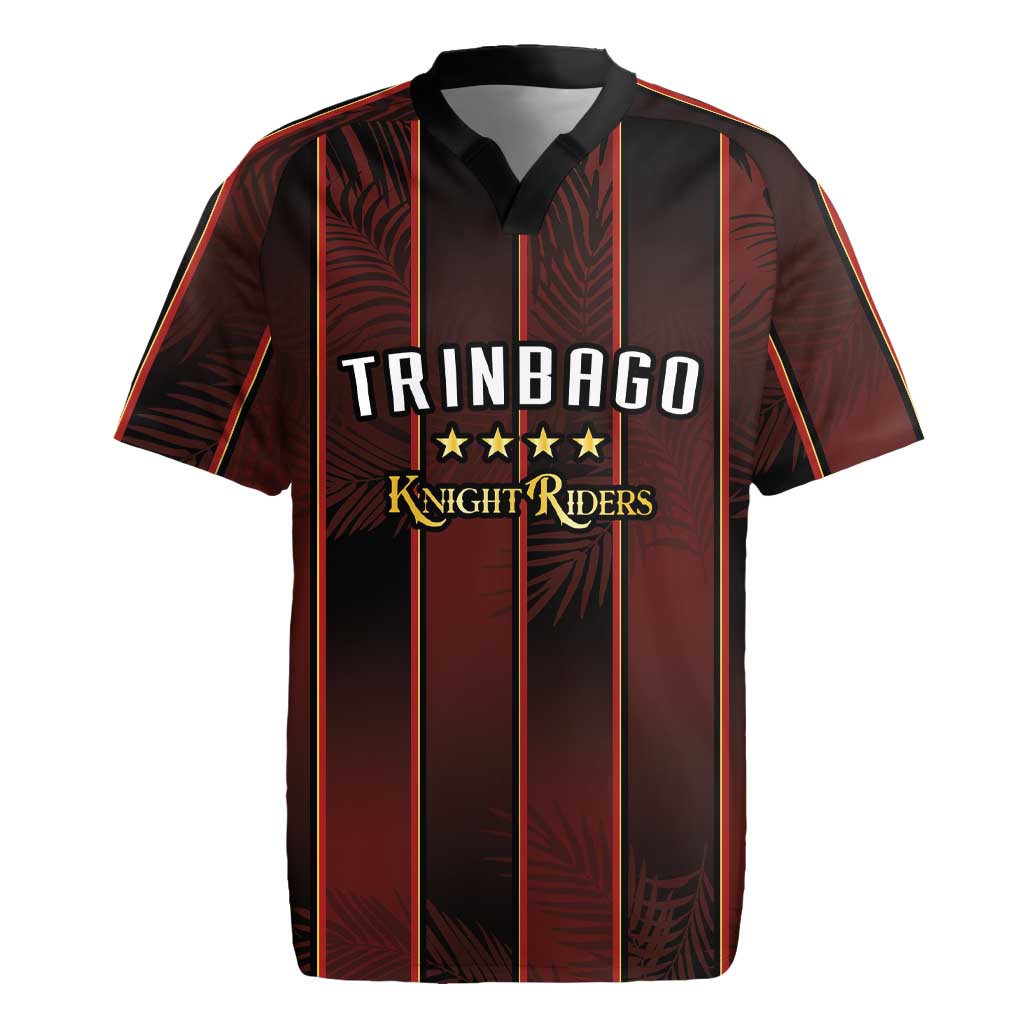 Custom Trinbago Cricket Knight Riders Rugby Jersey Palm Leaves with Vertical Stripes Sporty Style - Wonder Print Shop