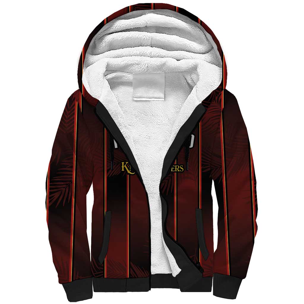 Custom Trinbago Cricket Knight Riders Sherpa Hoodie Palm Leaves with Vertical Stripes Sporty Style - Wonder Print Shop
