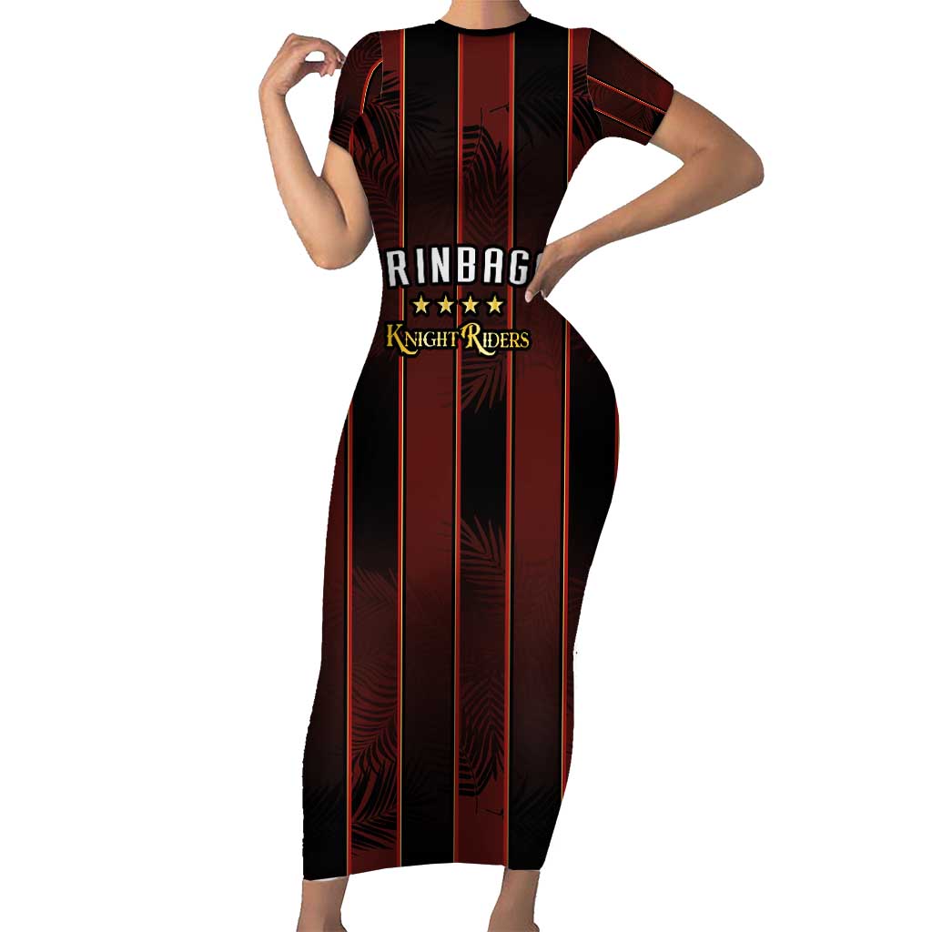 Custom Trinbago Cricket Knight Riders Short Sleeve Bodycon Dress Palm Leaves with Vertical Stripes Sporty Style - Wonder Print Shop