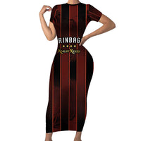 Custom Trinbago Cricket Knight Riders Short Sleeve Bodycon Dress Palm Leaves with Vertical Stripes Sporty Style - Wonder Print Shop