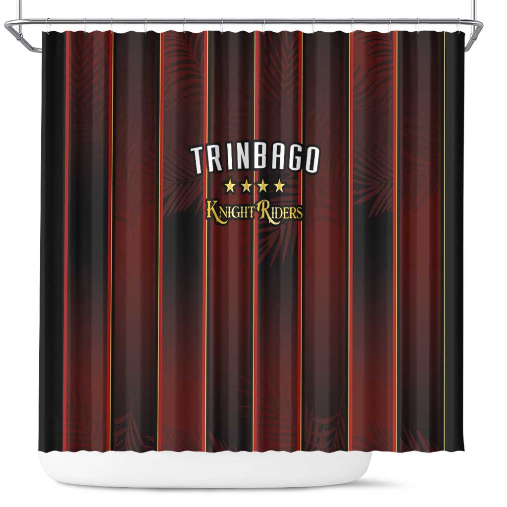 Trinbago Cricket Knight Riders Shower Curtain Palm Leaves with Vertical Stripes Sporty Style - Wonder Print Shop
