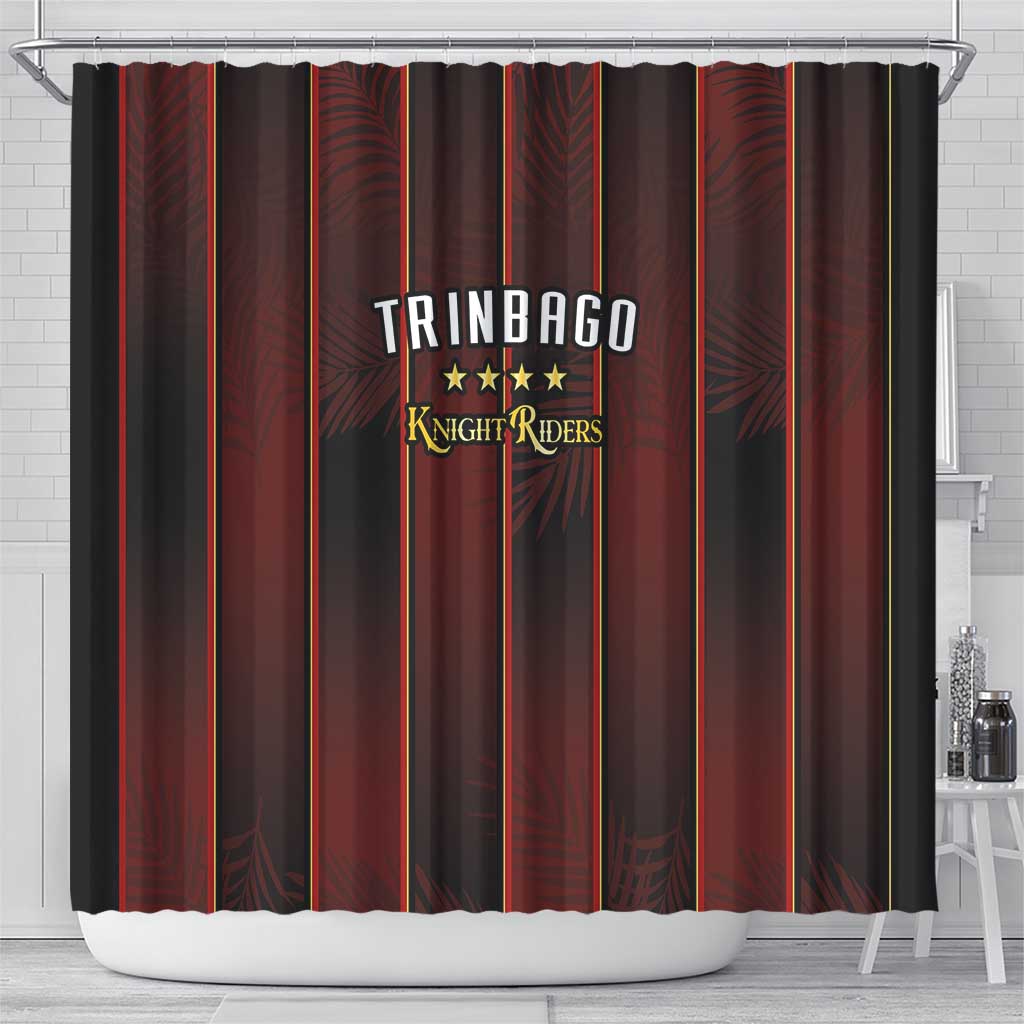 Trinbago Cricket Knight Riders Shower Curtain Palm Leaves with Vertical Stripes Sporty Style - Wonder Print Shop