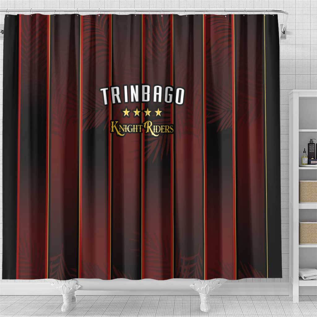 Trinbago Cricket Knight Riders Shower Curtain Palm Leaves with Vertical Stripes Sporty Style - Wonder Print Shop