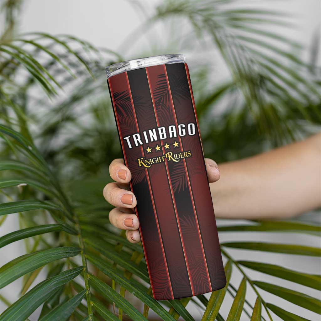 Custom Trinbago Cricket Knight Riders Skinny Tumbler Palm Leaves with Vertical Stripes Sporty Style - Wonder Print Shop