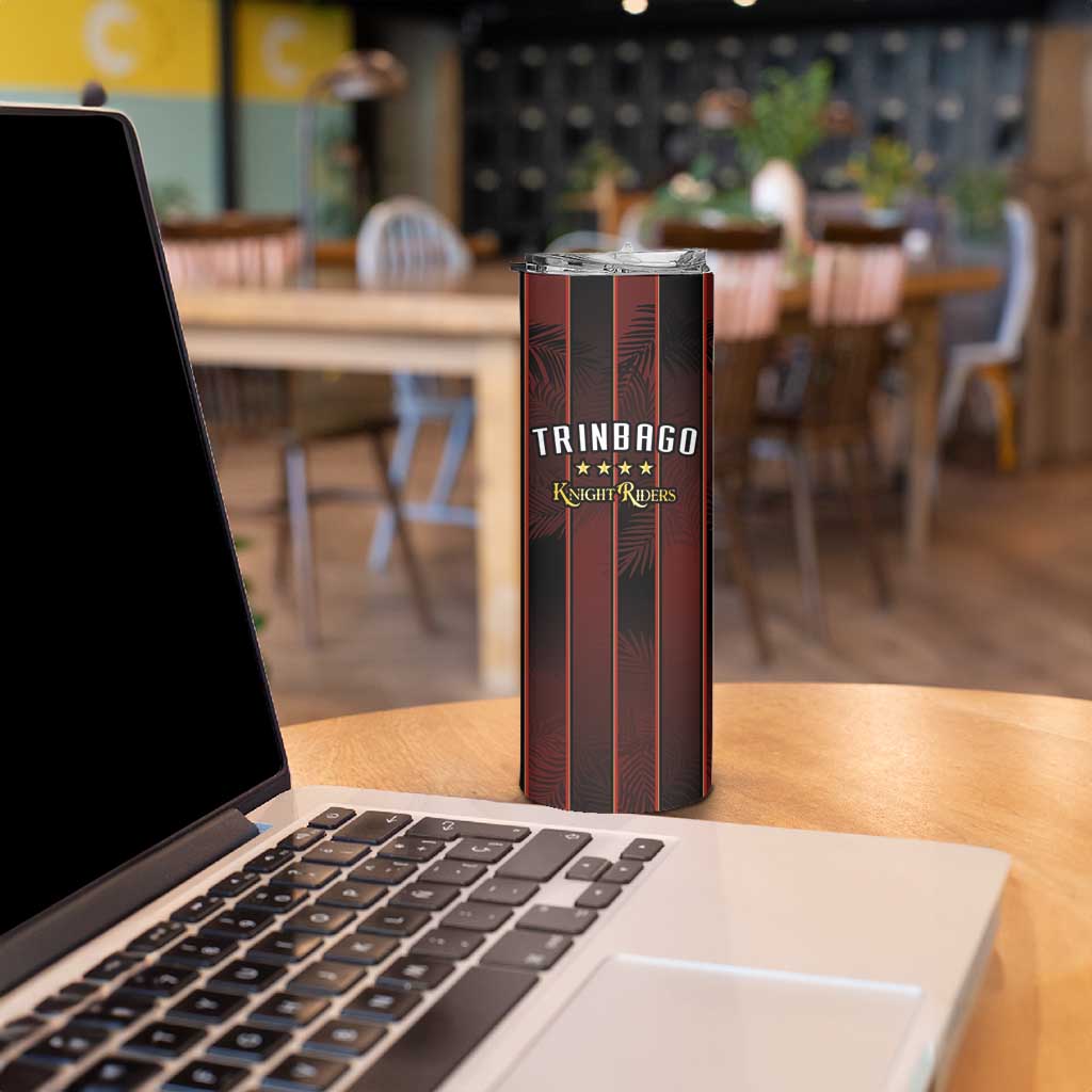 Custom Trinbago Cricket Knight Riders Skinny Tumbler Palm Leaves with Vertical Stripes Sporty Style - Wonder Print Shop